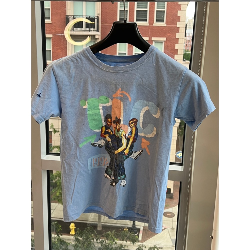 TLC 1992 Vintage Style Graphic T-Shirt Light Blue Womens XS 100% Cotton Band Tee